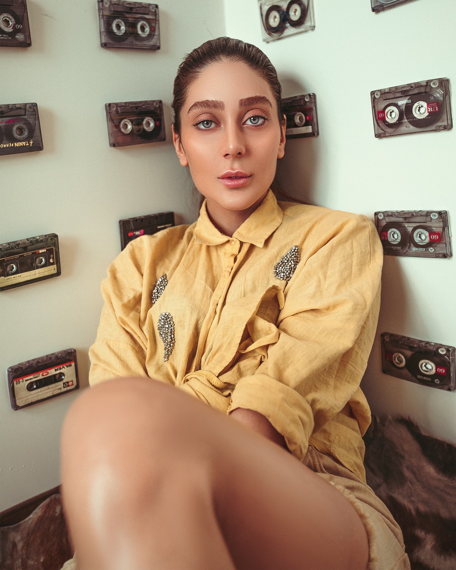 girl with cassette tapes